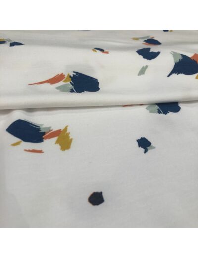 Poppy - Tissu Jersey de Bambou et Coton à Motif Petales Bleus sur le fond Blanc