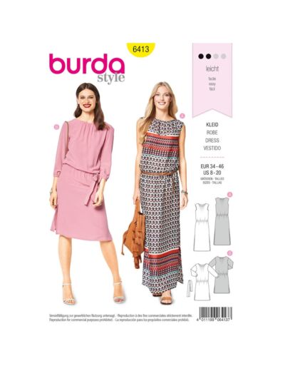 Burda Style – Patron Femme Robe Encolure Bateau n°6413 du 36 au 48