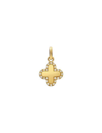 Pendentif Arthus Bertrand Croix Trèfle en or jaune pavée de diamants