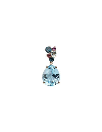 Pendentif Isabelle Langlois Pointilliste en or rose, topaze Bleu London, topaze bleue et rhodolite
