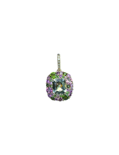 Pendentif Isabelle Langlois Émotion en or rose, prasiolite, tourmaline rose, tourmaline verte, tsavorite et diamant