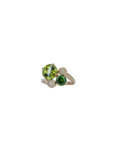 Bague Isabelle Langlois Macaron en or rose, péridot, diopside et diamant