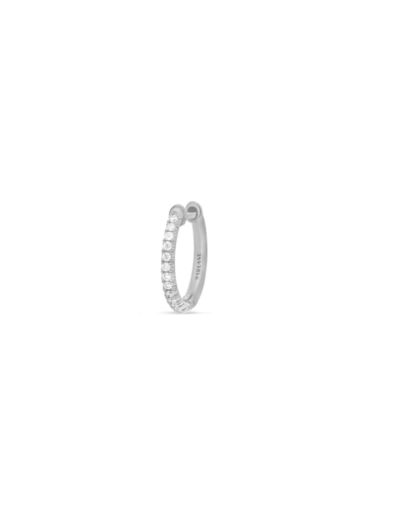 Boucle d'oreille créole solitaire Sarlane Twist en or blanc pavées de diamants