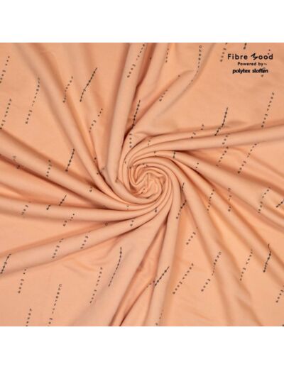 Fibre Mood - Tissu Jersey de Coton Bio  Melange Imprimé "Happy Mood" sur le Fond Peche