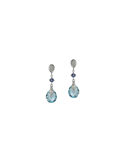 Boucles d'oreilles Isabelle Langlois Princesse Mathilde en or blanc, diamant, iolite et topaze bleue