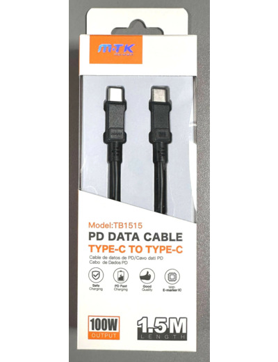 Cable de Charge et Transfert Type-C vers Type-C 100W - Noir - Pour Smartphone et Tablette