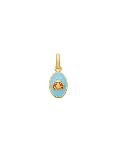 Médaille Arthus Bertrand Ma Mini Médaille Coccinelle en or jaune sablé et laque bleu ciel, 10 mm