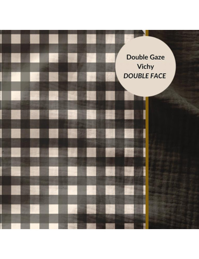 Sélection Coup de coudre - Tissu Double Gaze Vichy Double Face Couleur Noir
