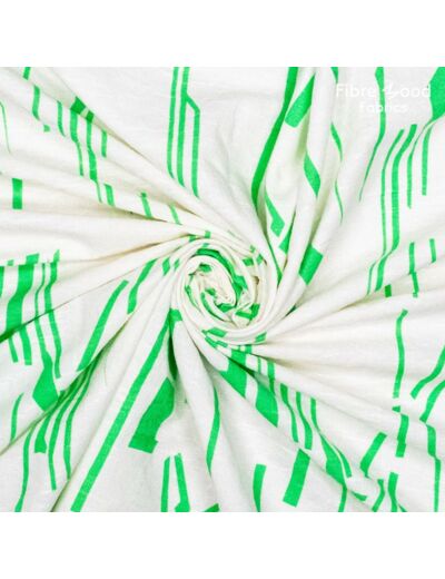 Fibre Mood - Tissu Jacquard de Coton et Lin "Odyna" à Motif Traits Verts sur le Fond Blanc
