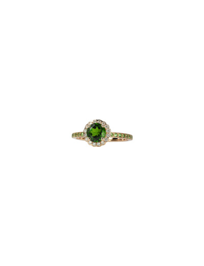 Bague Isabelle Langlois Princesse Mathilde en or rose, diopside, diamant et tsavorite