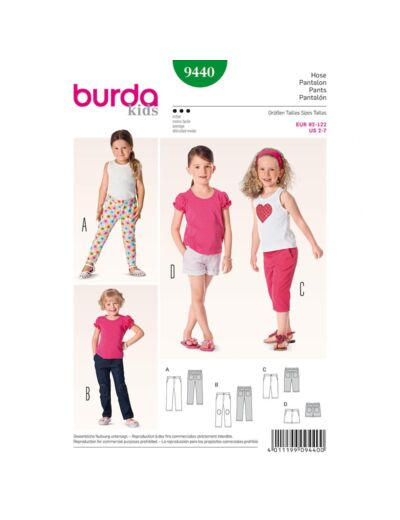 Burda Style – Patron Enfant Pantalon et Short n°9440 du 92 au 122