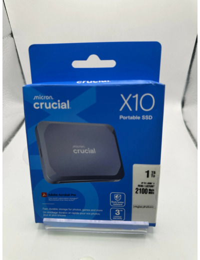 Crucial X10 1To Disque SSD Externe Portable, Jusqu’à 2100Mo/s, USB - C 3.2 Gen2, Résistance à la poussière et à l'eau classée IP65, Disque Dur Externe, Bleu Mat - Ct1000x10ssd9 - 02