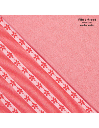 Fibre Mood - Tissu Jacquard de Coton Bio "Thea & Jules" Rayures Floral Rouge - coupon 2m