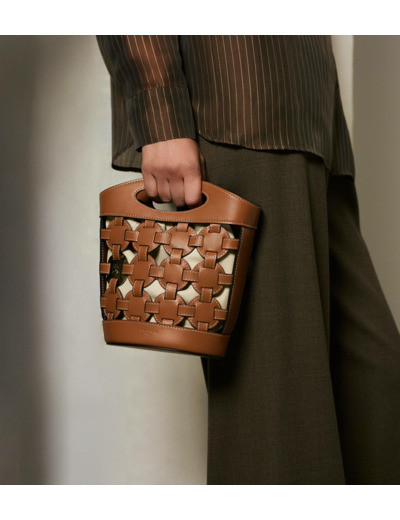 Petit sac seau Le Potier en toile coton et cuir lisse