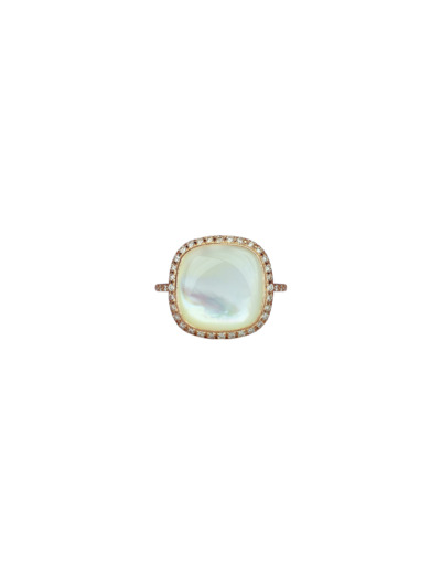 Bague Isabelle Langlois Talisman en or rose, nacre blanche et diamant
