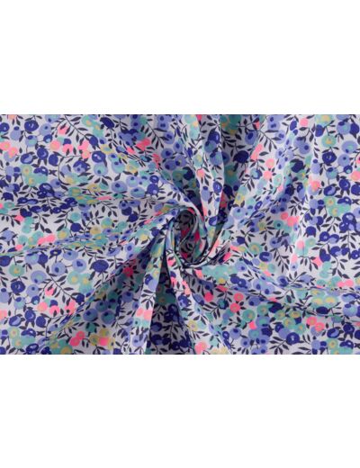 Liberty London - Tissu Tana Lawn Coton Wiltshire Bleu et Rose Fluo