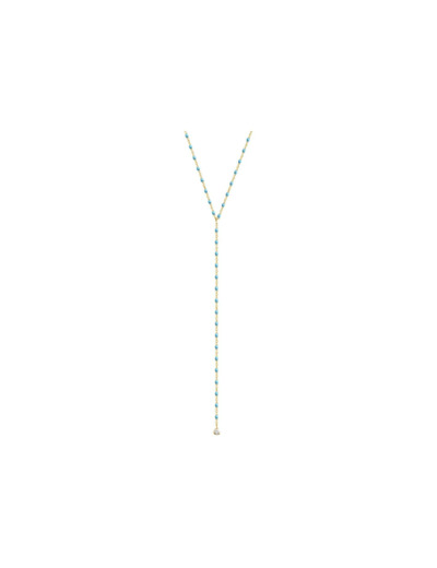 Collier Gigi Clozeau Mini en or jaune, résine turquoise bleu et diamants, taille 50cm