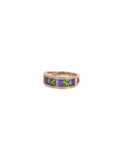 Bague Isabelle Langlois Tissage en or rose, diopside, améthyste et diamant