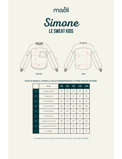 Maéli Paris – Patron Couture Enfant Sweat "Simone Kids" – du 4 au 12 ans