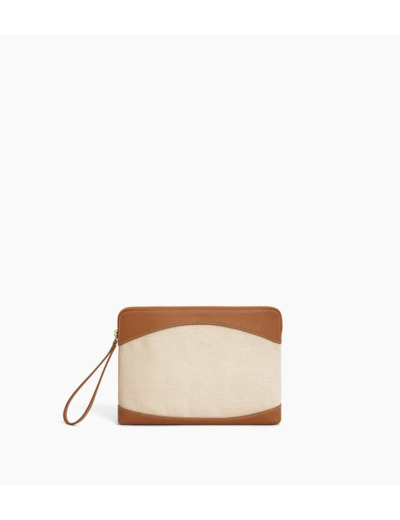 Pochette zippée en toile coton et cuir grainé
