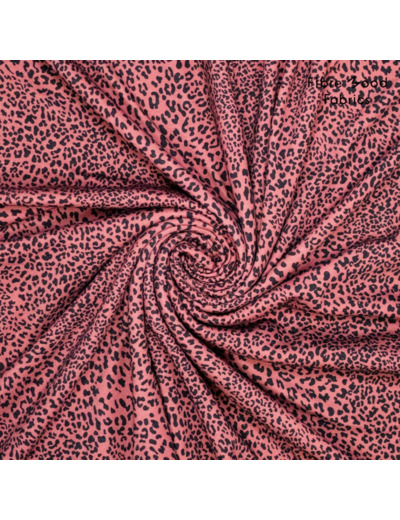 Fibre Mood - Tissu Jersey Sweat de Coton Mélangé "Carmel" Imprimé Léopard sur le Fond Rouille