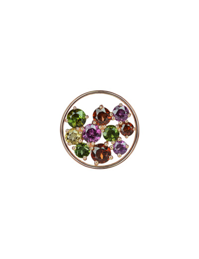Pendentif Isabelle Langlois Sac de billes en or rose, grenat, rhodolite, tourmaline verte et quartz cognac