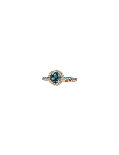 Bague Isabelle Langlois Princesse Mathilde en or rose, topaze bleue, diamant et saphir