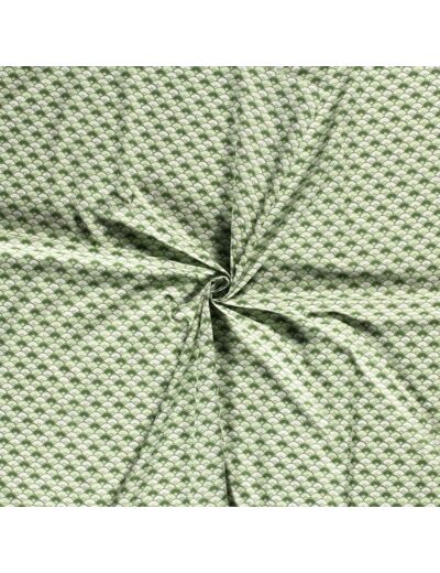 Sélection Coup de coudre - Tissu Popeline de Coton Imprimé Eventails sur le Fond Vert