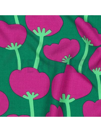 Nerida Hansen - Tissu Viscose Lenzing Ecovero "Poppies" Rose et Vert