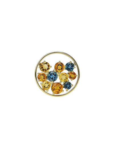 Pendentif Isabelle Langlois Sac de billes en or jaune, citrine et topaze Bleu London
