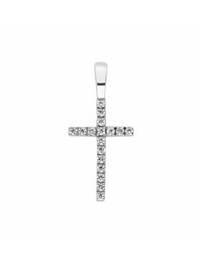 Pendentif Arthus Bertrand Croix Fil Carré 14mm en or blanc et diamants (HSI 0.102ct)