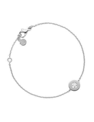 Bracelet Arthus Bertrand Royale motif 9 mm diamant H-SI 0,10 ct sur chaîne or blanc
