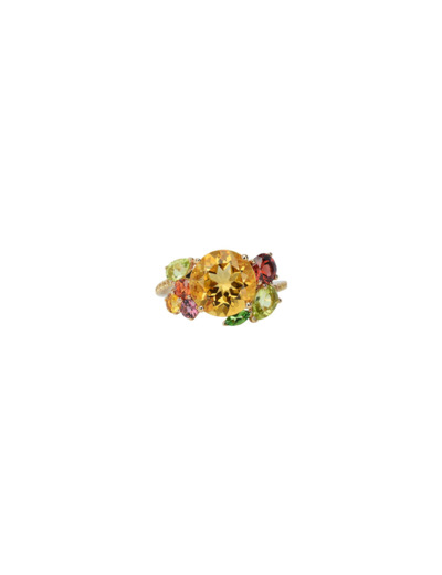 Bague Isabelle Langlois Eden en or rose, citrine, rhodolite, saphir orange, grenat, tsavorite et péridot