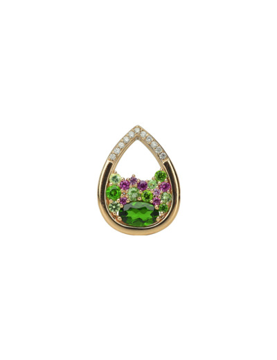 Pendentif Isabelle Langlois Sac de billes en or rose, diopside, tsavorite, saphir rose et diamant