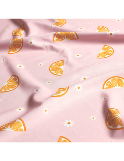 Sélection Coup de Coudre - Tissu Maille Maillot de Bain Oranges Sur le Fond Rose Pale