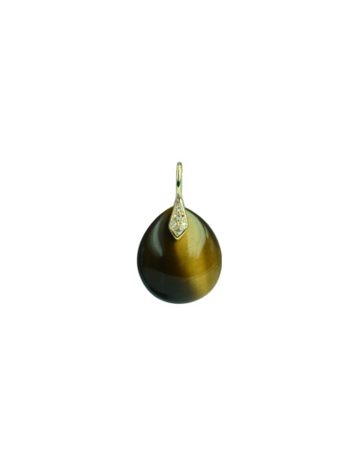 Pendentif Isabelle Langlois Talisman en or jaune, quartz œil de tigre et diamant