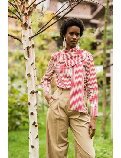 Fibre Mood - Tissu Popeline de Coton "Zizou" Imprimé Rayures Rouge