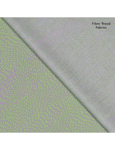 Fibre Mood - Tissu Popeline de Coton "Nona" Imprimé Traits Verts sur le Fond Lilas