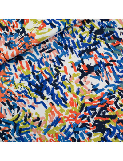 See You at Six - Tissu French Terry de Coton Imprimé "Peint Fun" sur le Fond Beige Tofu