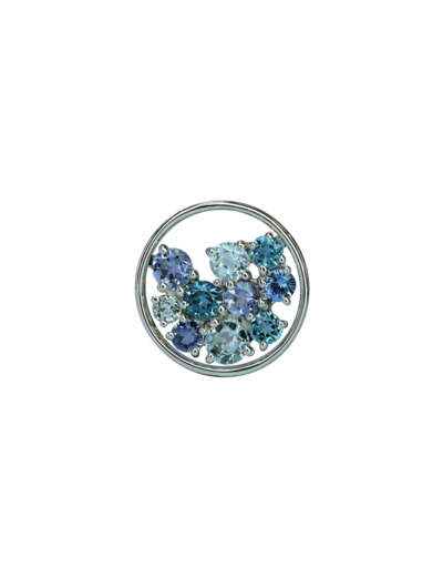 Pendentif Isabelle Langlois Sac de billes en or blanc, topaze bleue, iolite, topaze Bleu London et saphir