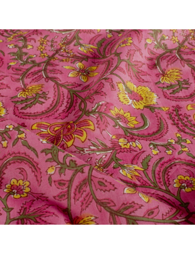 Sélection Coup de coudre - Tissu Batik de Coton "Fleur de Hibiscus" Motif Floral Rose & Jaune