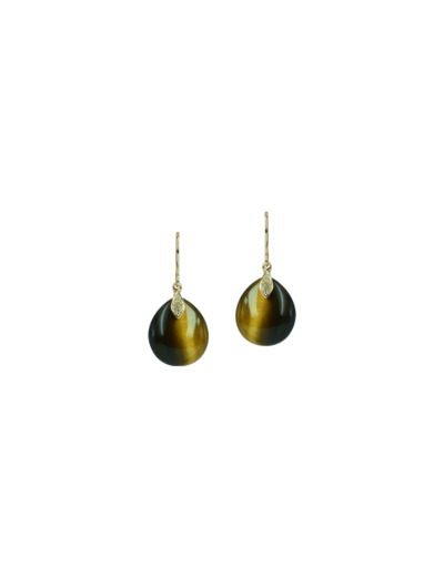 Boucles d'oreilles Isabelle Langlois Talisman en or jaune, quartz œil de tigre et diamant