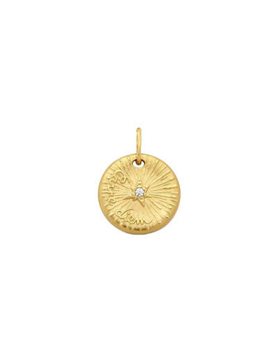 Médaille Arthus Bertrand Carpe Diem en or jaune satinée passivée et diamant, 21mm