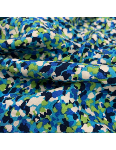 Sélection Coup de coudre - Tissu Popeline de Viscose Imprimé Abstrait Bleu et Vert