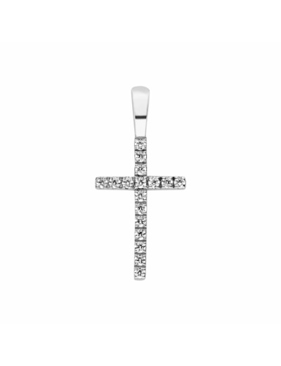 Pendentif Arthus Bertrand Croix Fil Carré 14mm en or blanc et diamants (HSI 0.102ct)