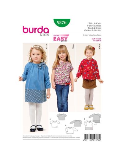 Burda Style – Patron Enfant T-shirt et Robe n°9376 du 86 au 116