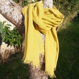 Écharpe mixte en pur lin 60 cm x 200 cm jaune moutarde