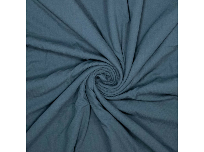 Fibre Mood - Tissu Seersucker "Logan" Uni Couleur Denim Foncé