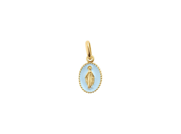 Pendentif Gigi Clozeau Madone en or jaune et résine bleu layette