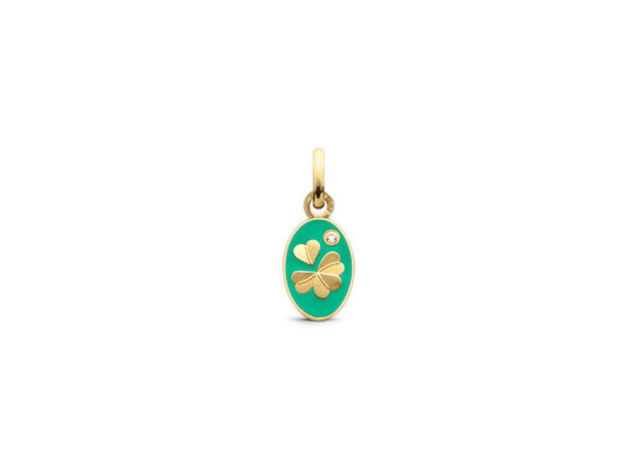 Pendentif Arthus Bertrand Ma Mini Médaille Trèfle en or jaune et diamant, 10mm